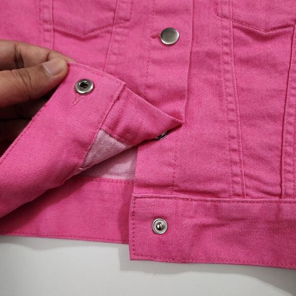 Girls H&M Bright Pink Cerise Denim Button Up Cotton Jacket Size 8 NEW w/o Tags - Picture 8 of 8
